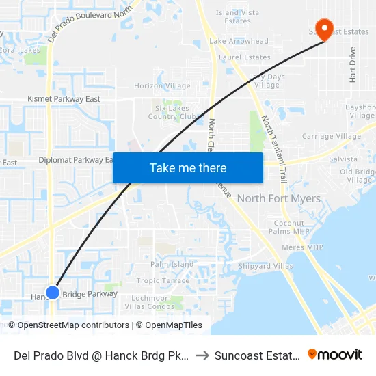 Del Prado Blvd @ Hanck Brdg Pkwy to Suncoast Estates map