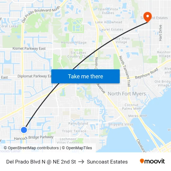 Del Prado Blvd N @ NE 2nd St to Suncoast Estates map