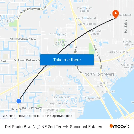Del Prado Blvd N @ NE 2nd Ter to Suncoast Estates map