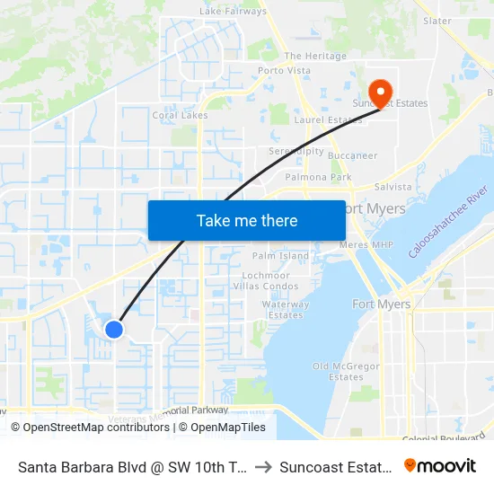 Santa Barbara Blvd @ SW 10th Ter to Suncoast Estates map