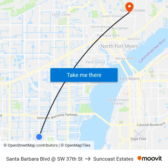 Santa Barbara Blvd @ SW 37th St to Suncoast Estates map