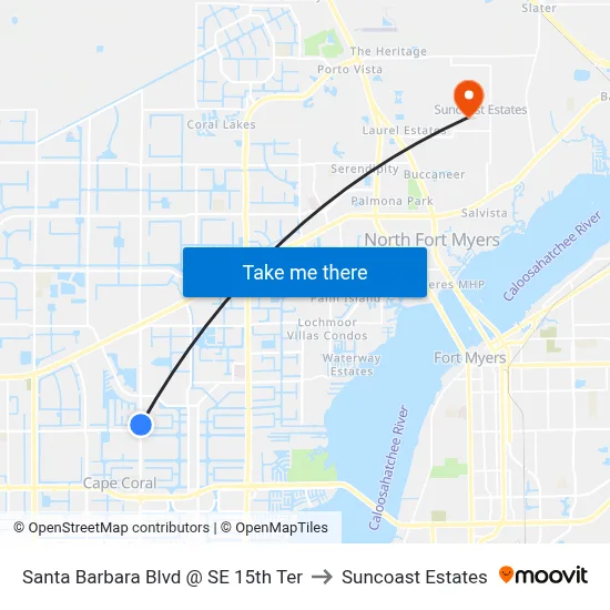 Santa Barbara Blvd @ SE 15th Ter to Suncoast Estates map