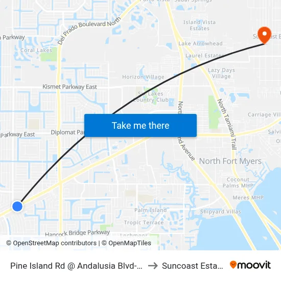 Pine Island Rd @ Andalusia Blvd-Eb2 to Suncoast Estates map