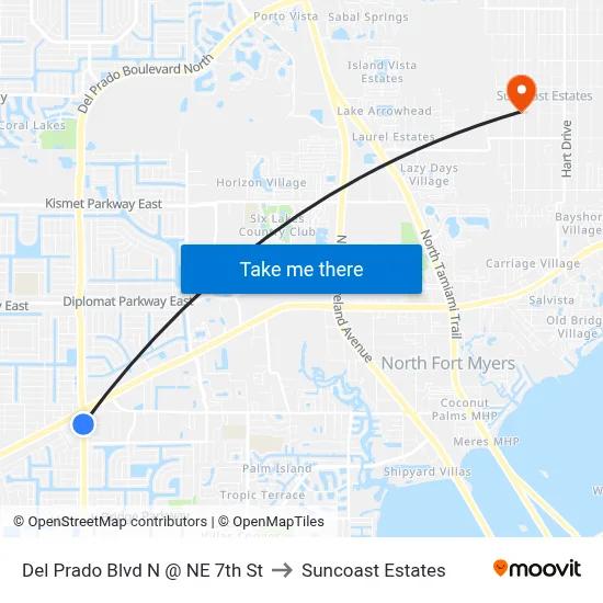 Del Prado Blvd N @ NE 7th St to Suncoast Estates map