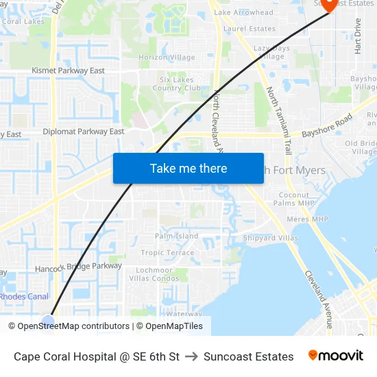 Cape Coral Hospital @ SE 6th St to Suncoast Estates map