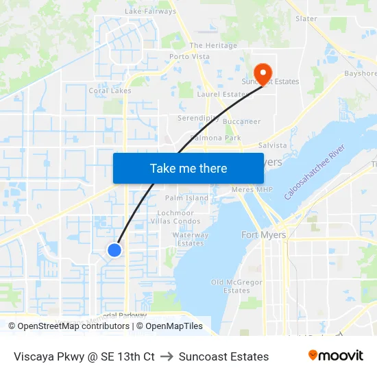Viscaya Pkwy @ SE 13th Ct to Suncoast Estates map