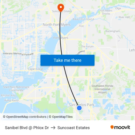 Sanibel Blvd @ Phlox Dr to Suncoast Estates map