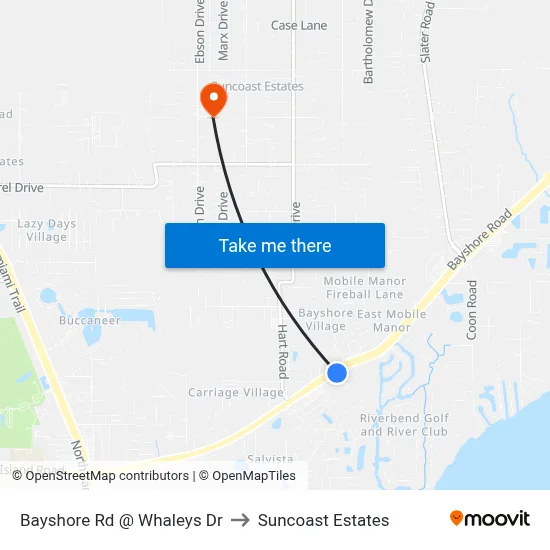 Bayshore Rd @ Whaleys Dr to Suncoast Estates map