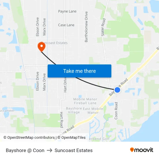 Bayshore @ Coon to Suncoast Estates map