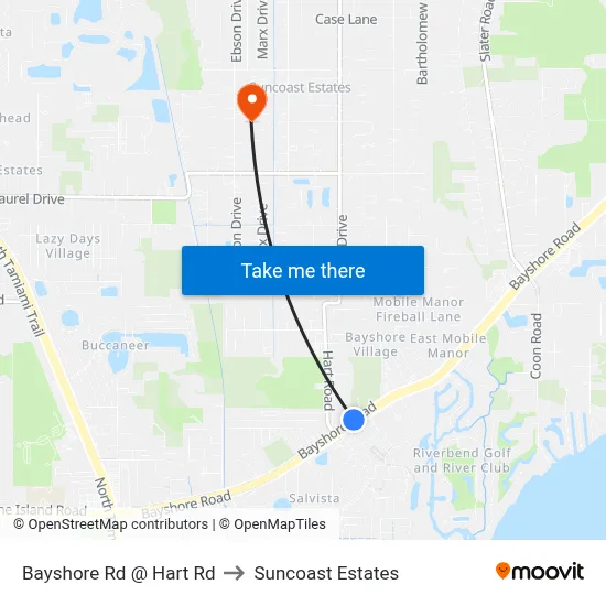 Bayshore Rd @ Hart Rd to Suncoast Estates map