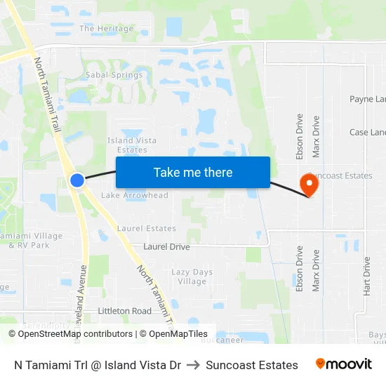 N Tamiami Trl @ Island Vista Dr to Suncoast Estates map