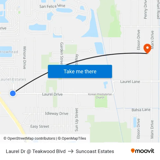 Laurel Dr @ Teakwood Blvd to Suncoast Estates map