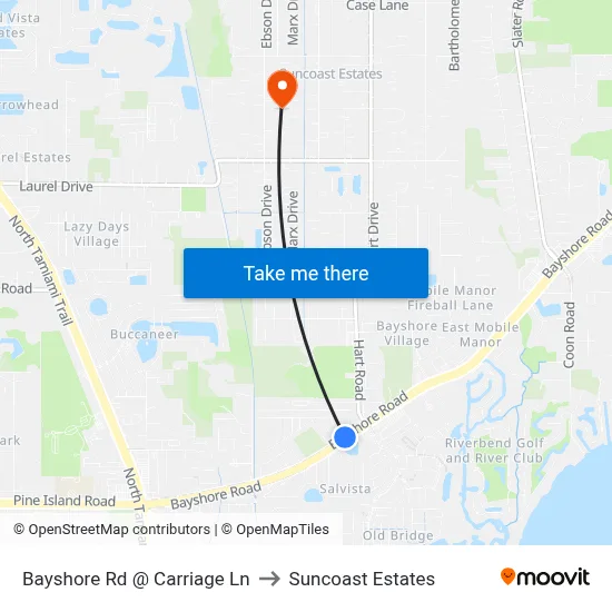 Bayshore Rd @ Carriage Ln to Suncoast Estates map