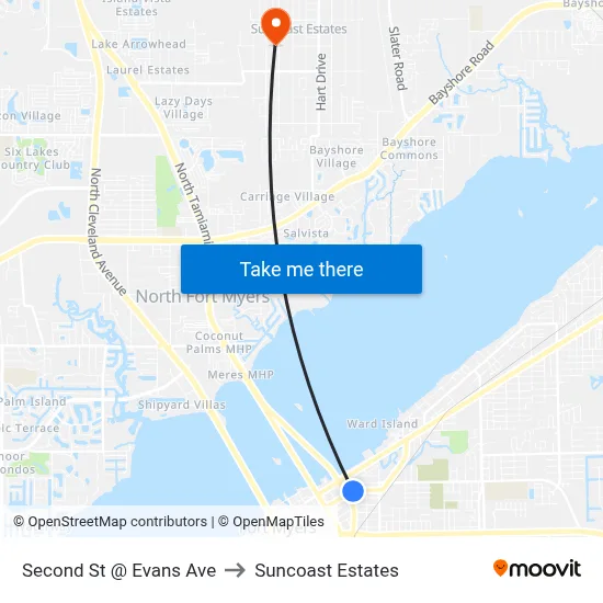 Second St @ Evans Ave to Suncoast Estates map