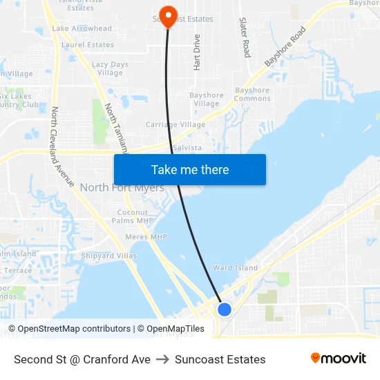 Second St @ Cranford Ave to Suncoast Estates map