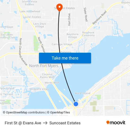 First St @ Evans Ave to Suncoast Estates map