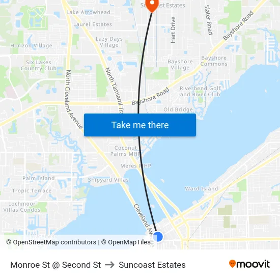 Monroe St @ Second St to Suncoast Estates map