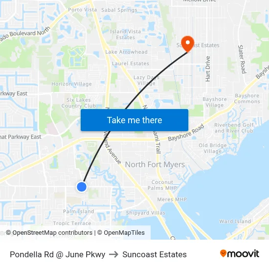 Pondella Rd @ June Pkwy to Suncoast Estates map