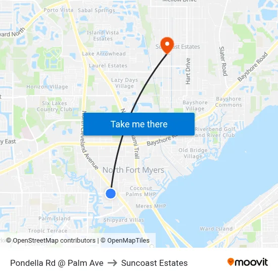 Pondella Rd @ Palm Ave to Suncoast Estates map