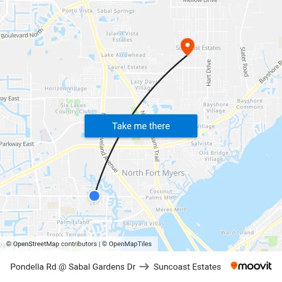 Pondella Rd @ Sabal Gardens Dr to Suncoast Estates map