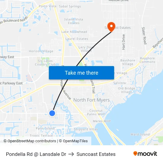 Pondella Rd @ Lansdale Dr to Suncoast Estates map