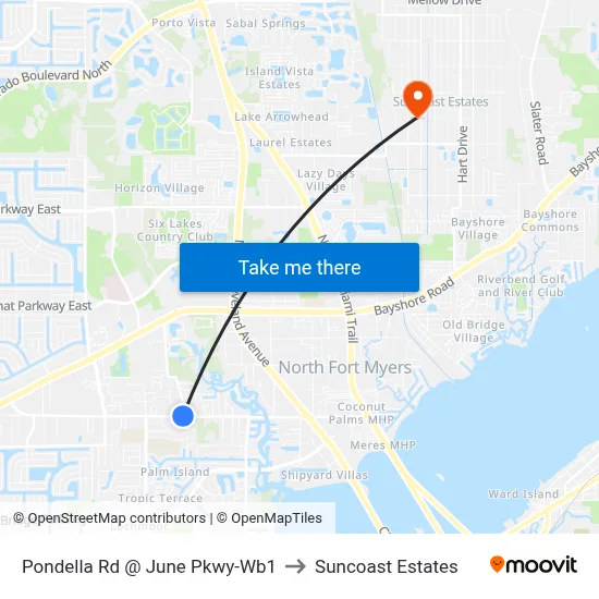 Pondella Rd @ June Pkwy-Wb1 to Suncoast Estates map