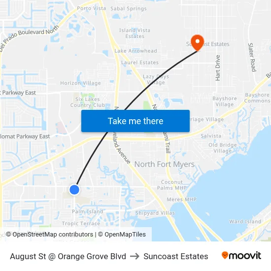 August St @ Orange Grove Blvd to Suncoast Estates map