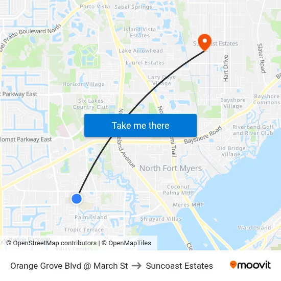 Orange Grove Blvd @ March St to Suncoast Estates map
