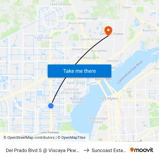 Del Prado Blvd S @ Viscaya Pkwy-Sb to Suncoast Estates map