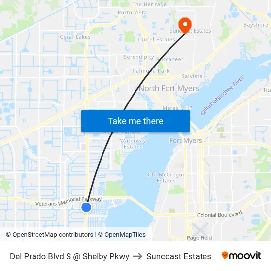 Del Prado Blvd S @ Shelby Pkwy to Suncoast Estates map