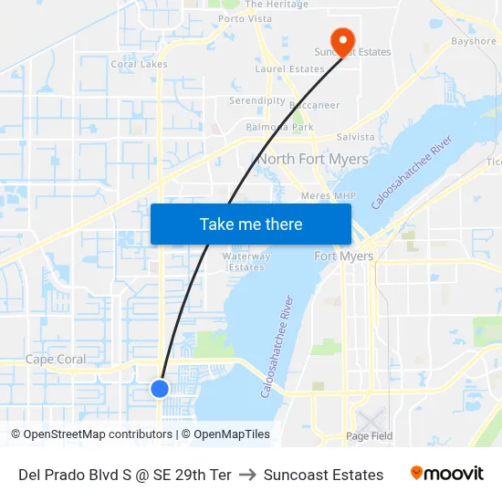 Del Prado Blvd S @ SE 29th Ter to Suncoast Estates map