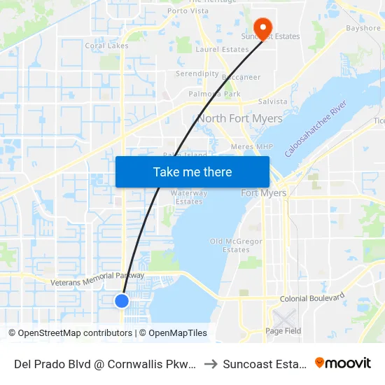 Del Prado Blvd @ Cornwallis Pkwy-Sb to Suncoast Estates map
