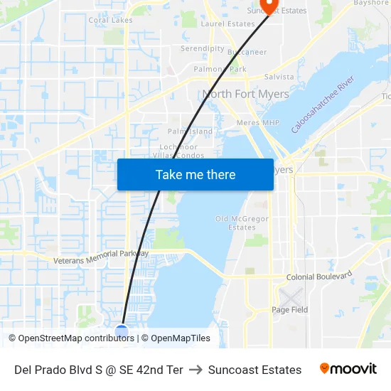 Del Prado Blvd S @ SE 42nd Ter to Suncoast Estates map