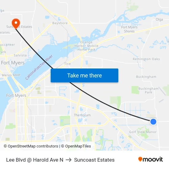 Lee Blvd @ Harold Ave N to Suncoast Estates map
