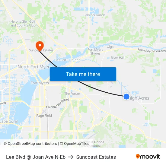 Lee Blvd @ Joan Ave N-Eb to Suncoast Estates map