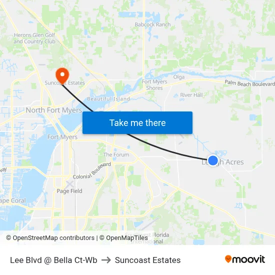 Lee Blvd @ Bella Ct-Wb to Suncoast Estates map