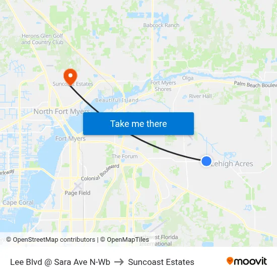 Lee Blvd @ Sara Ave N-Wb to Suncoast Estates map