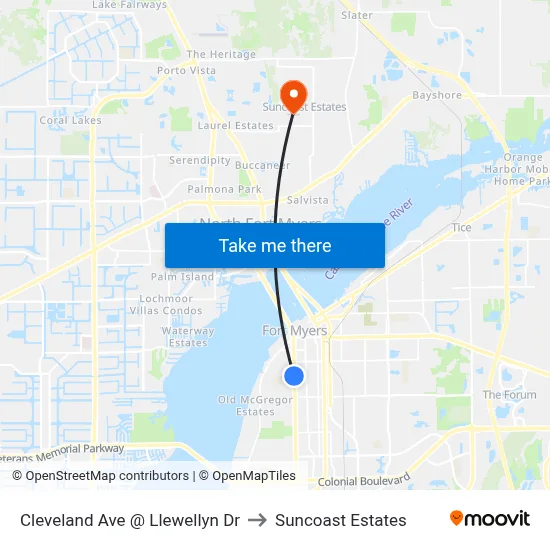 Cleveland Ave @ Llewellyn Dr to Suncoast Estates map