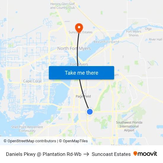 Daniels Pkwy @ Plantation Rd-Wb to Suncoast Estates map