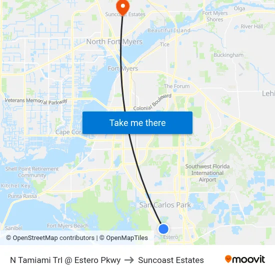 N Tamiami Trl @ Estero Pkwy to Suncoast Estates map