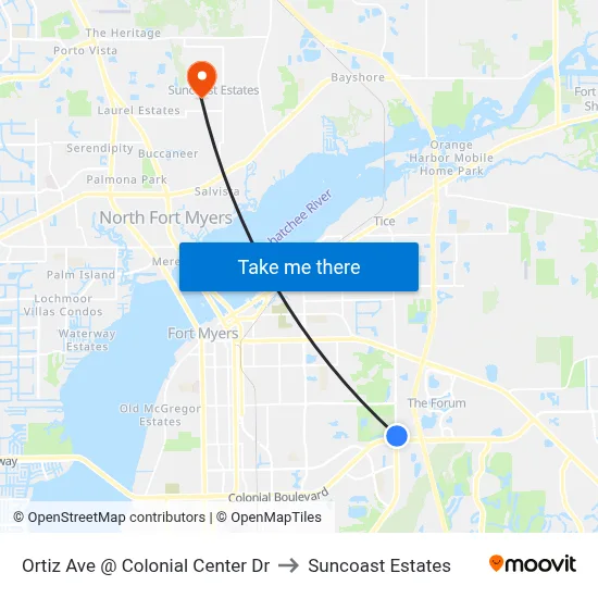 Ortiz Ave @ Colonial Center Dr to Suncoast Estates map