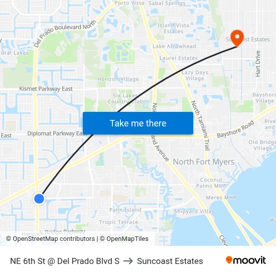 NE 6th St @ Del Prado Blvd S to Suncoast Estates map