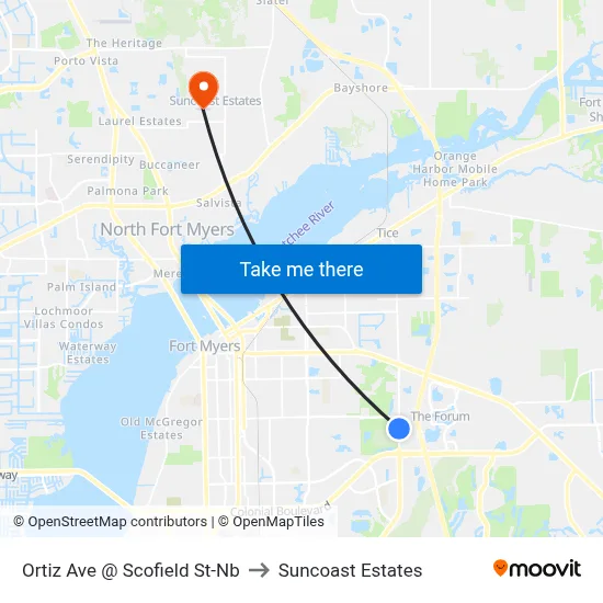 Ortiz Ave @ Scofield St-Nb to Suncoast Estates map