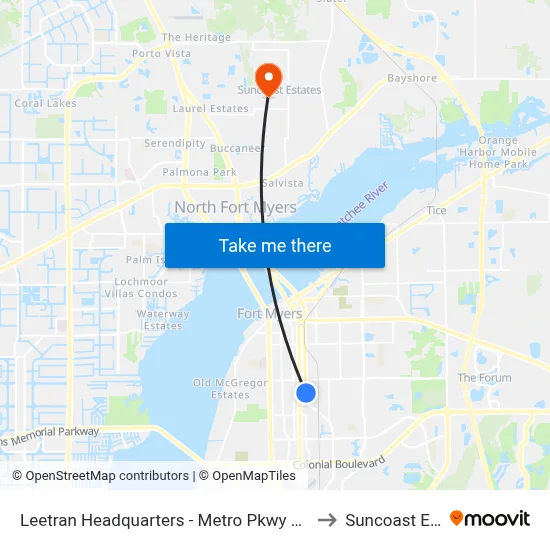 Leetran Headquarters - Metro Pkwy @ Lee Tran Facil to Suncoast Estates map