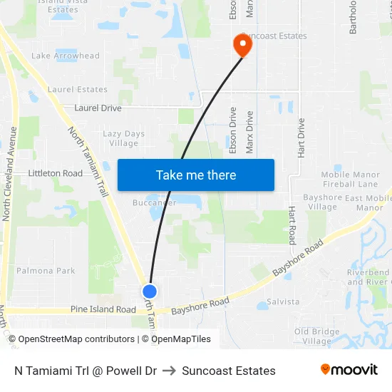 N Tamiami Trl @ Powell Dr to Suncoast Estates map