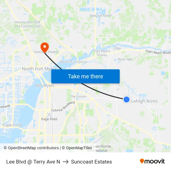 Lee Blvd @ Terry Ave N to Suncoast Estates map