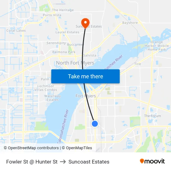 Fowler St @ Hunter St to Suncoast Estates map
