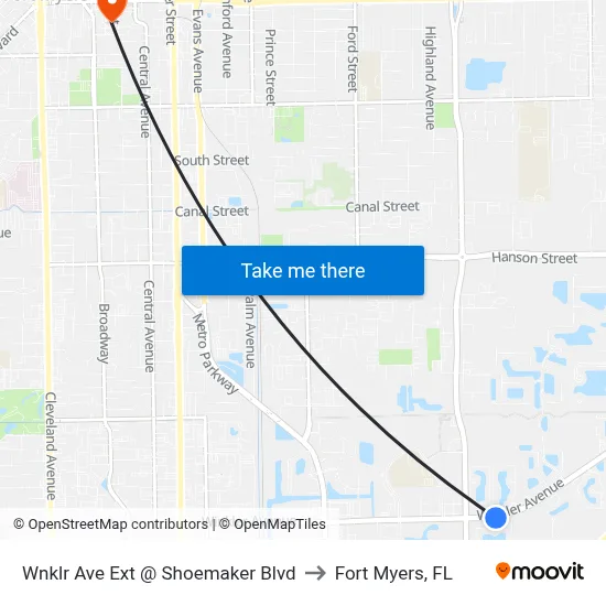 Wnklr Ave Ext @ Shoemaker Blvd to Fort Myers, FL map