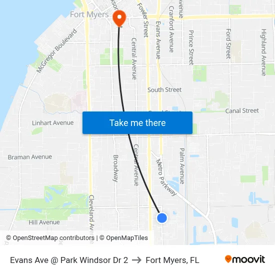 Evans Ave @ Park Windsor Dr 2 to Fort Myers, FL map