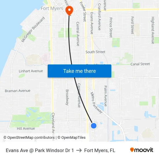 Evans Ave @ Park Windsor Dr 1 to Fort Myers, FL map